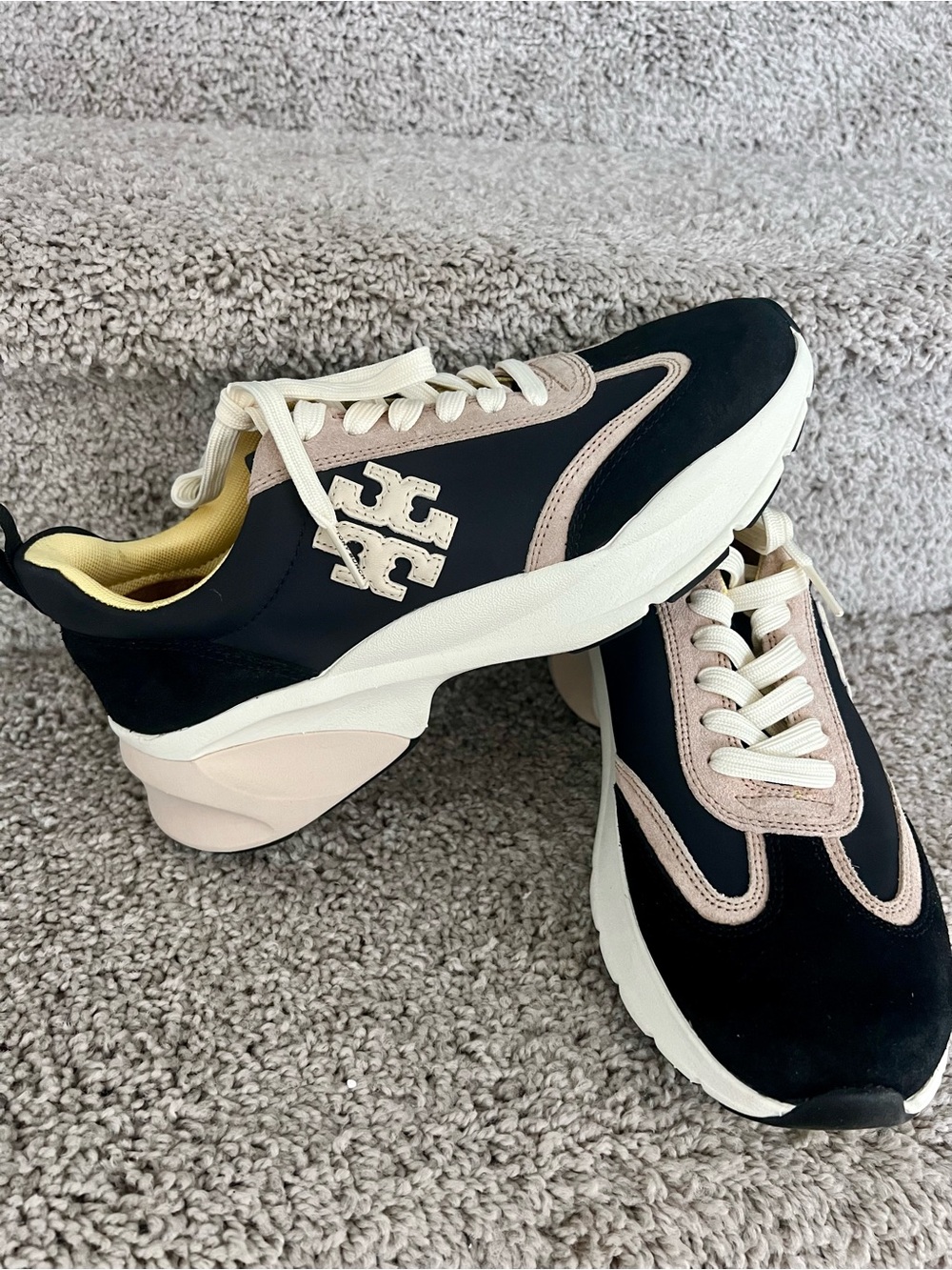 Tory Burch Black and Cream Suede-Trim Platform Sneakers